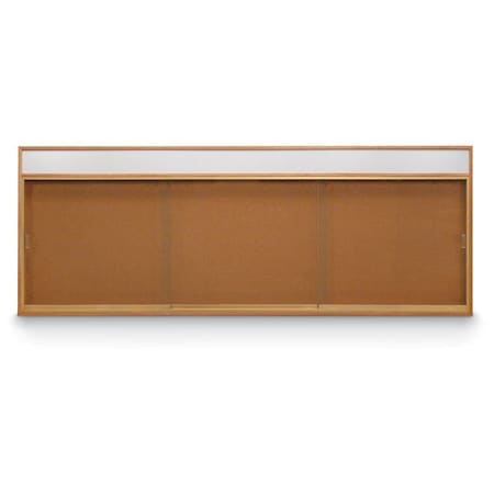 United Visual Products Sliding Door Wood Corkboard, 96"x36", Head, UV9006OCH-LTOAK-FORBO UV9006OCH-LTOAK-FORBO